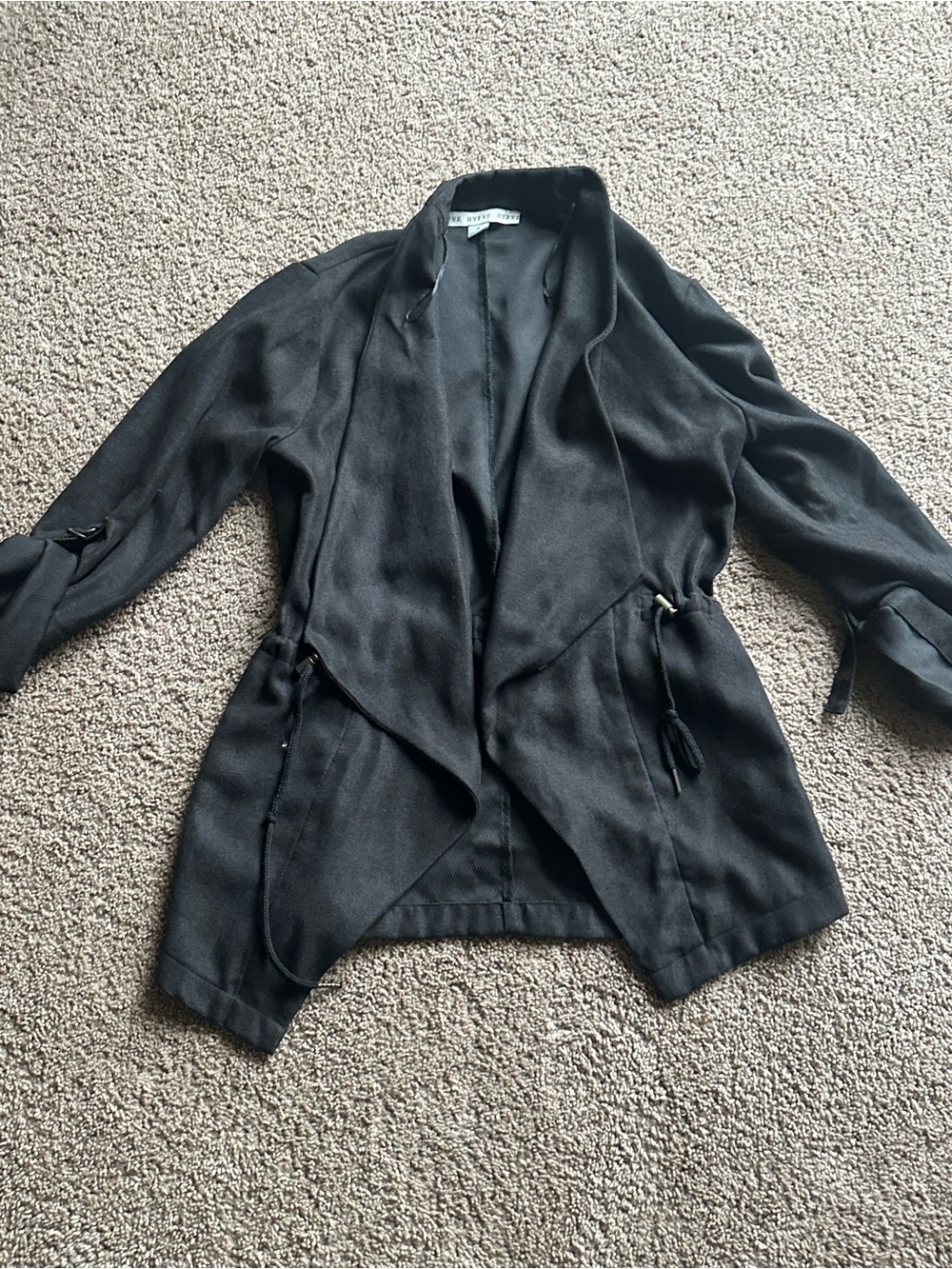 HYFVE Black Draped Open Front Blazer Jacket
